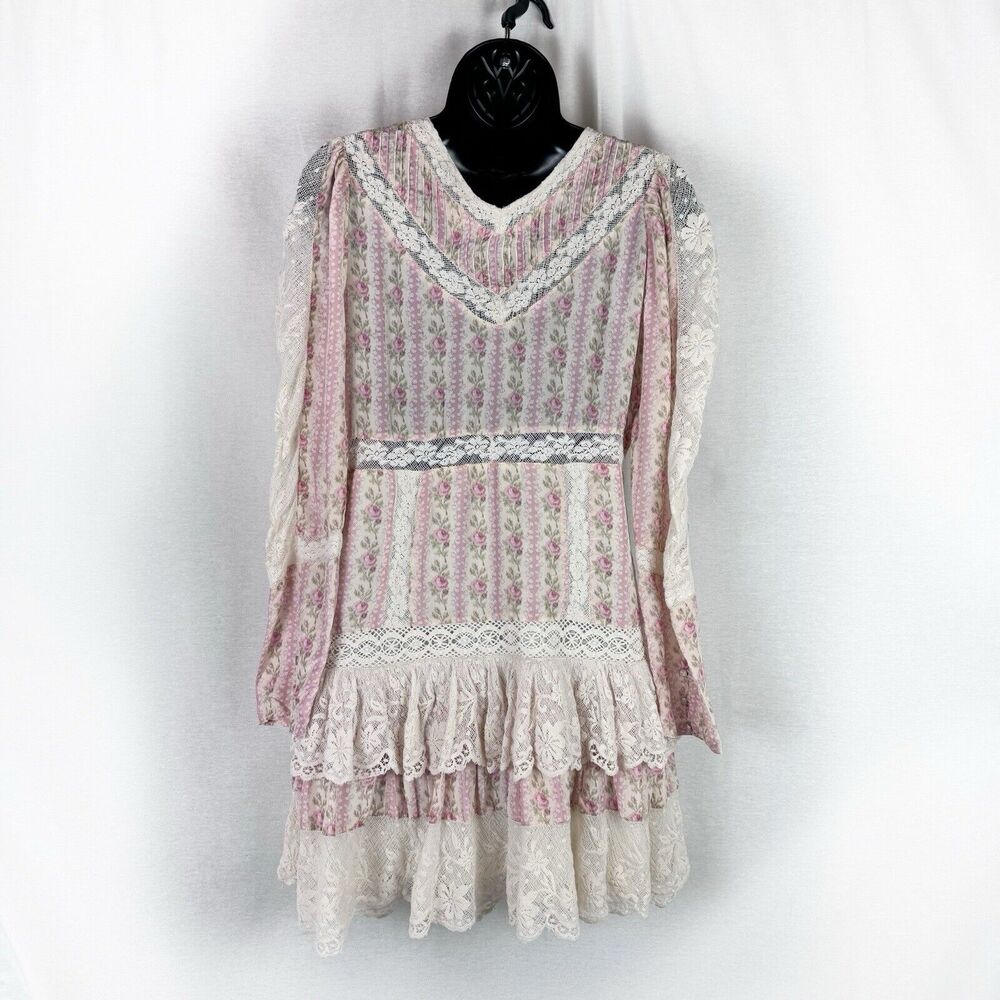 Love Shack Fancy LSF Pirelle Pink Floral Silk Lace Ruffle Mini Dress Size 6 - Picture 7 of 12